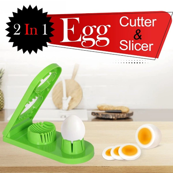 Mlti-Segment 2 in 1 Egg Cutter/Slicer with Stainless Steel Blade (Multi Color) Pack of 1 